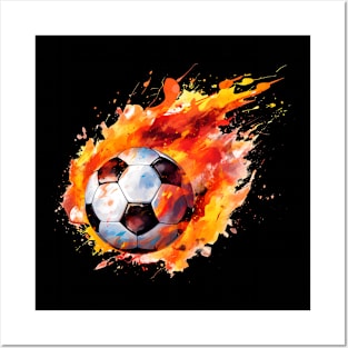 Flaming Soccer Ball Posters and Art